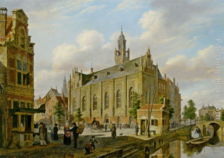 Bartholomeus Johannes Van Hove A Town Scene on a Canal